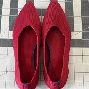 Pointed Knit Slip-On Flats in Red